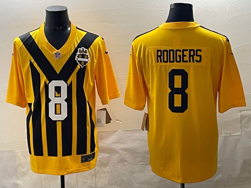 Men 2025 Pittsburgh Steelers 8 Rodgers Yellow Retro Nike Limited NFL Jersey style 01